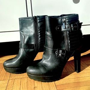 Guess Heeled Leather Booties, Black Size 7